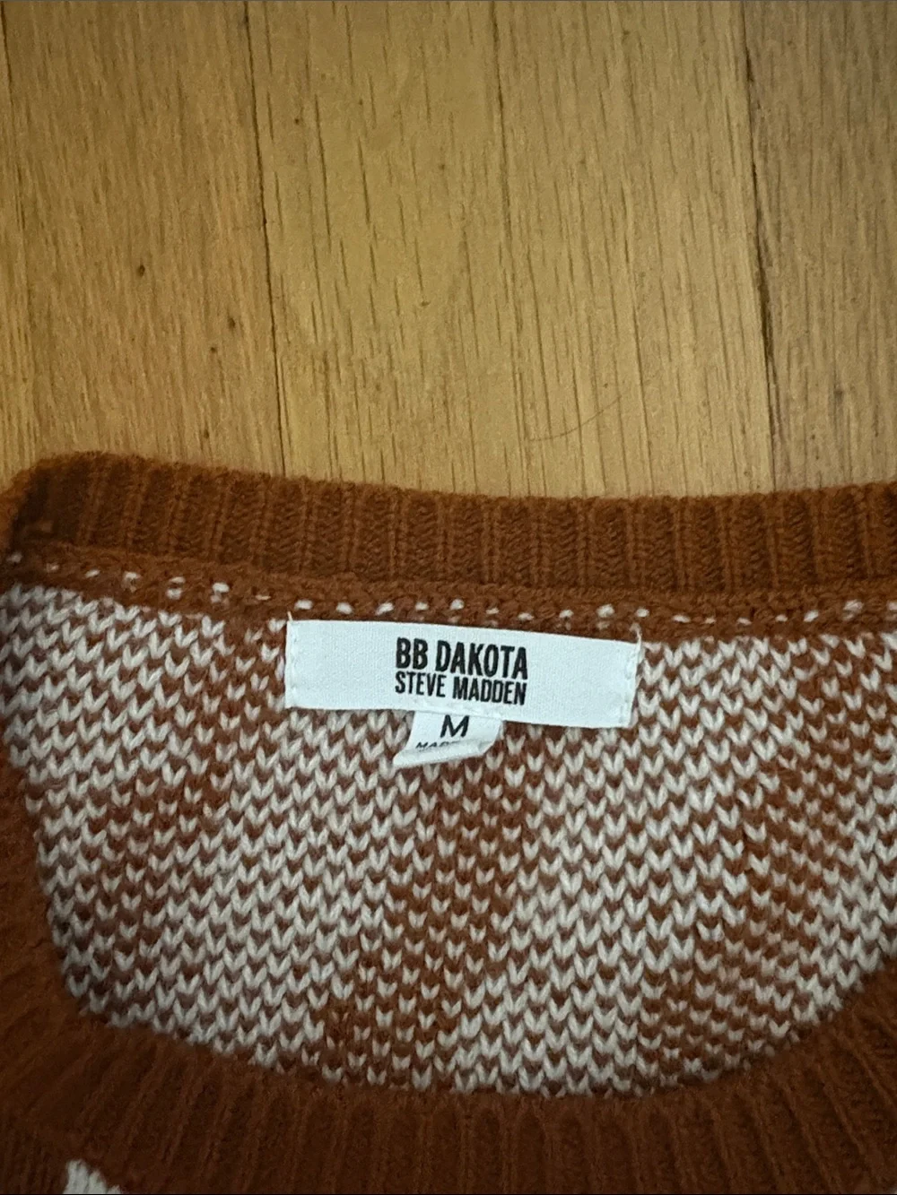 Steve Madden Cream and Brown Zebra-Pattern Crewneck Sweater
